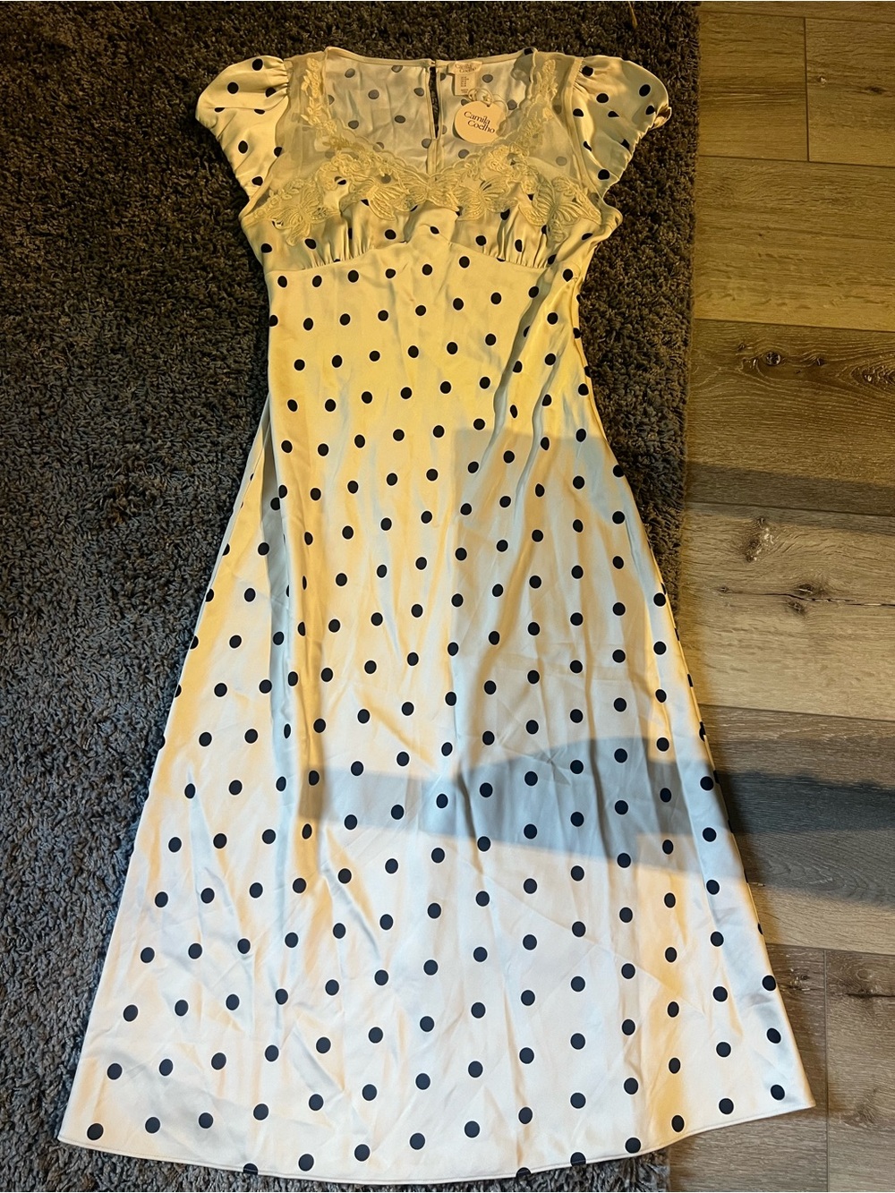 Camila Coelho Cream and Black Polka Dot Lace-Trim Dress - Picture 3 of 8